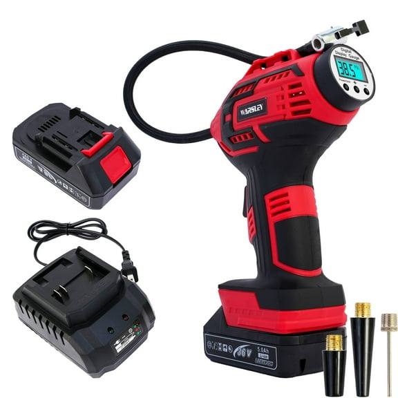 Cordless Tire Inflator Air Compressor, 20V Portable Car Air Pump with Rechargeable Battery and Charger for Cars Motorcycles, Red