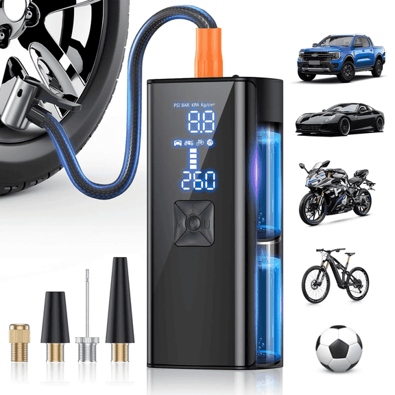 Baokaler Electric Ball Pump with LCD Gauge, Portable Air Compressor For Basketball, Tier Inflator with Needle for Car Tires, Bikes, Balls, Motorcycles Faster Inflation