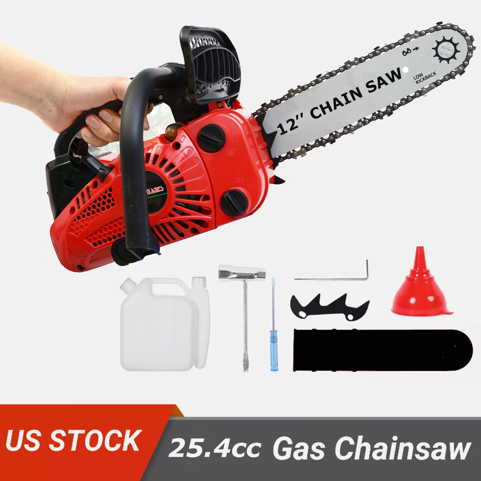 Baokaler 12" Gas Chainsaw, 2-Cycle 25.4cc 1.36HP Handheld Cordless Gas Powered Chainsaw for Wood Cutting and Tree Trimming