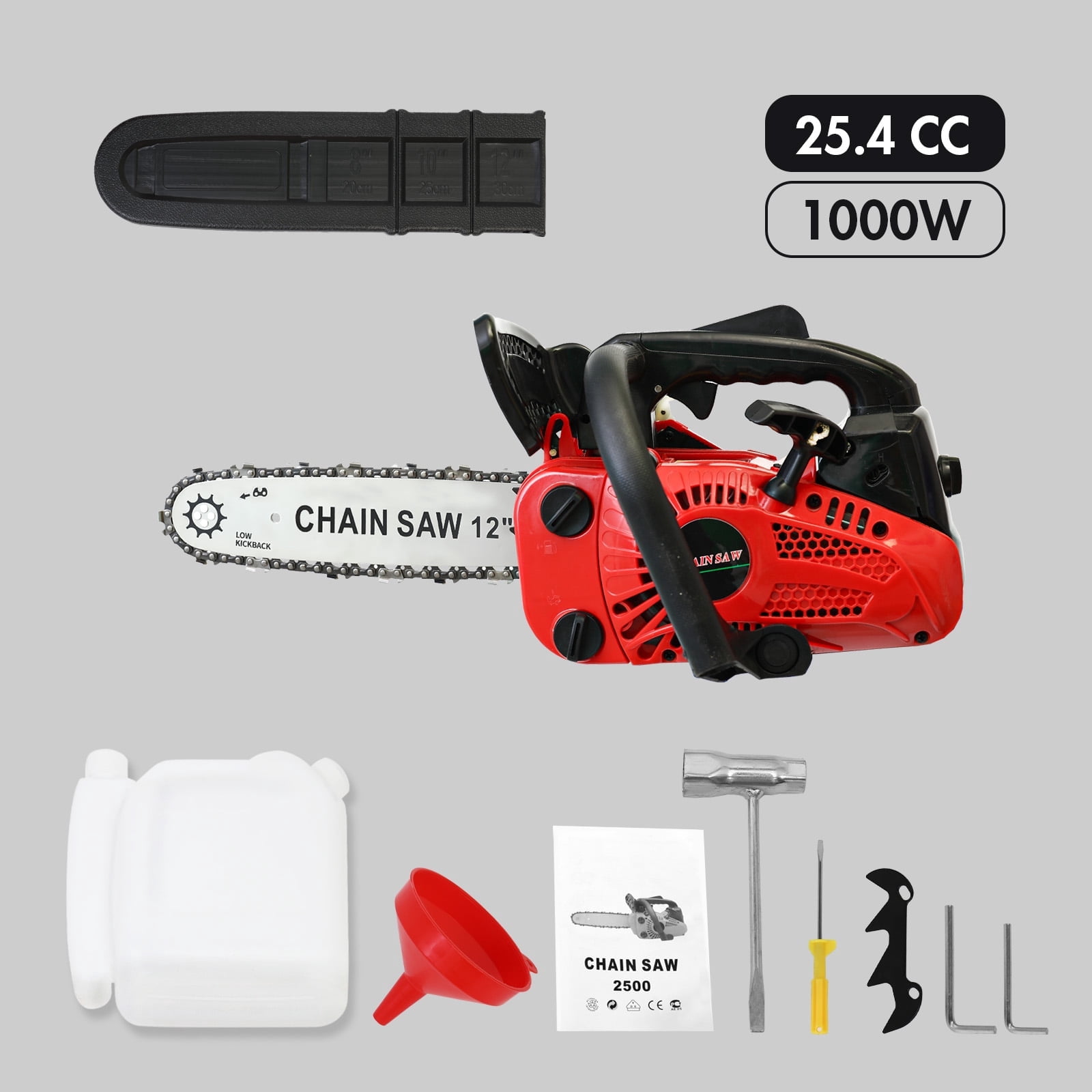TOPZOO 12"Gasoline Chainsaw, 1kW Brushless Motor Chain Saw Kit, 1.36HP 25.4CC Gas Chainsaw Set for Home and Outdoors