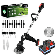 Baokaler Grass Trimmer Cordless, 2AH Electric Weed Eaters Weed Trimmer, 6 inch Weed Wacker Kit with Upgraded Wheels, 2 BatteryRed