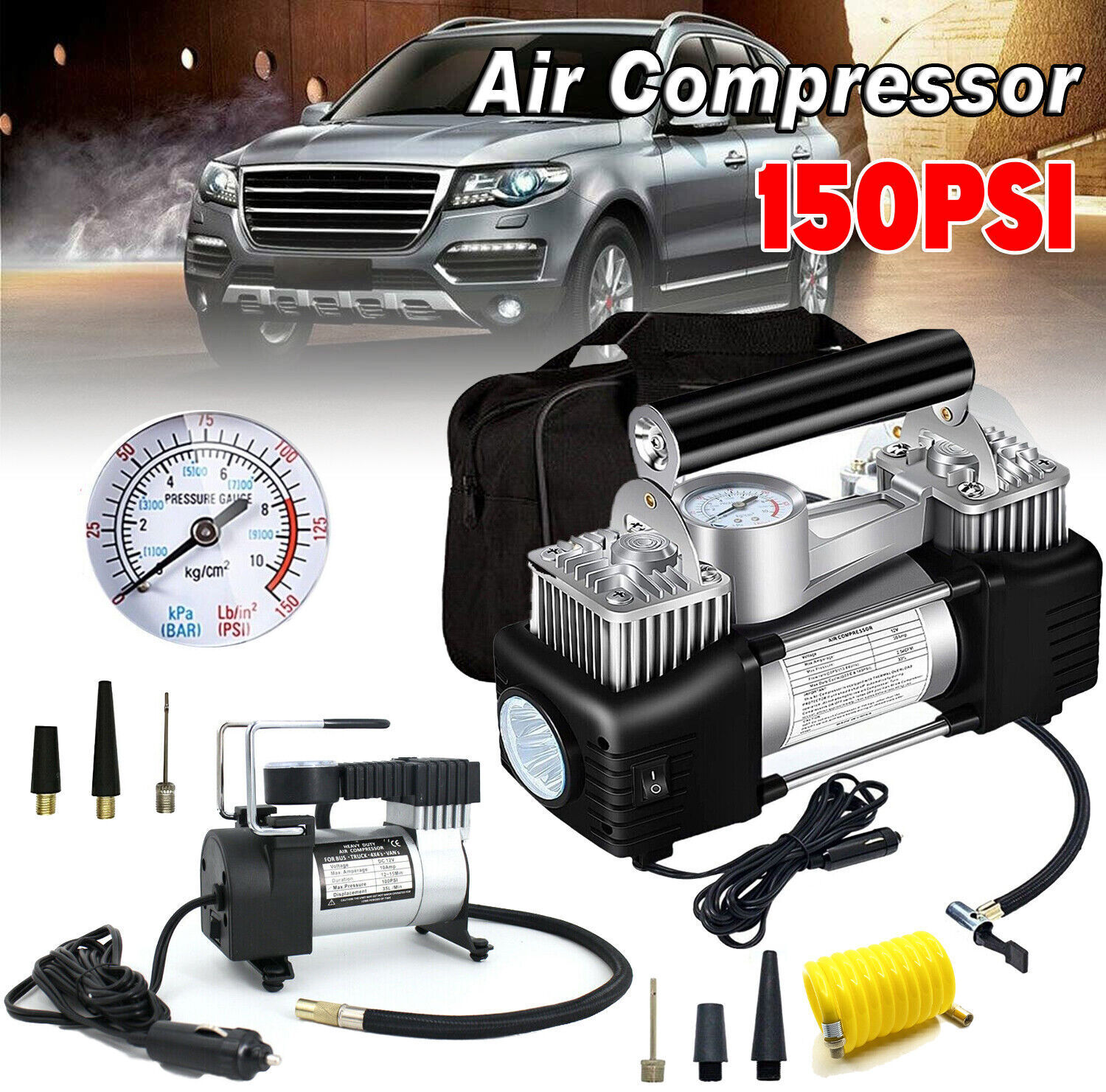 Baokaler Heavy Duty Car Tire Inflator Portable 150 PSI, Air Compressor