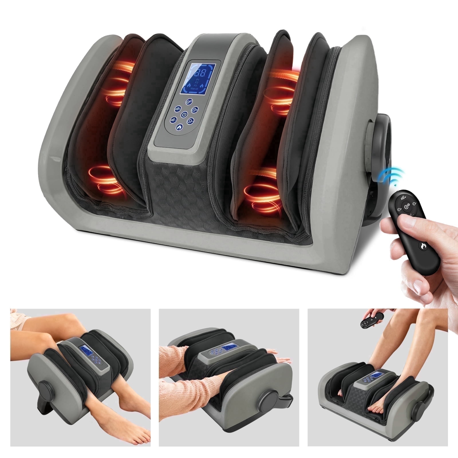 BAOKALER Shiatsu Foot Massager with Heat, Deep Kneading Foot and Calf Massager with Vibration Compression, Electric Leg Massager Machine for Circulation and Pain Relief, Gift for Elder, Black