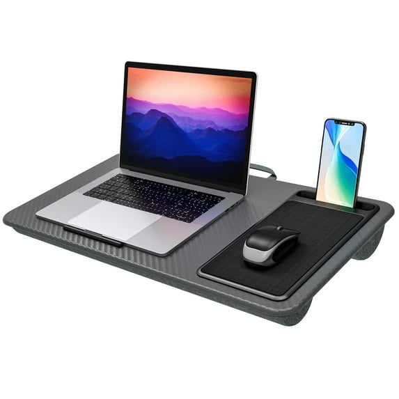 Baokaler Portable Lap Desk for Laptop, Laptop Bed Table with Handle Fits up to 15.6 inches Laptop Tray with Mouse Pad & Phone Holder, Laptop Stand 21.1"x12", Silver Carbon