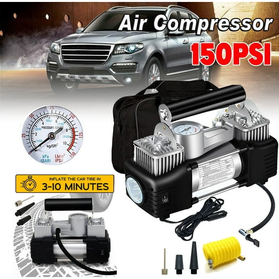 Baokaler Tire Inflator Portable Air Compressor for Tires, Heavy Duty Tire Air Pump with Led Night Light for Car Suvs Motorcycle Bicycle, 150 PSI