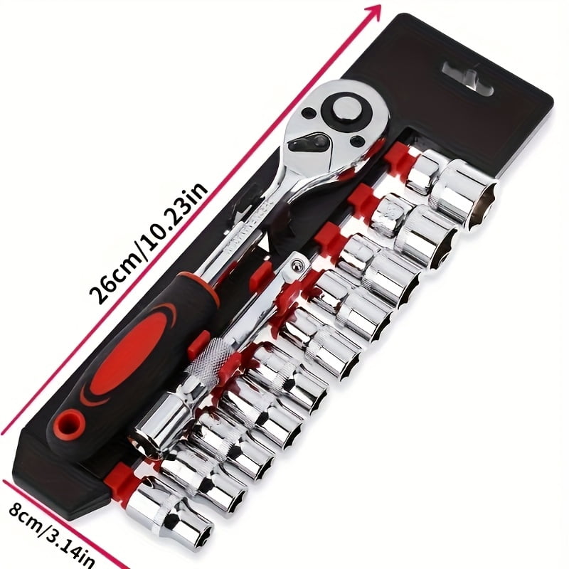 Baole 12-piece 1/4-inch ratchet wrench set | Durable chrome vanadium steel socket | Extended labor-saving handle | Suitable for auto repair/industrial/home DIY