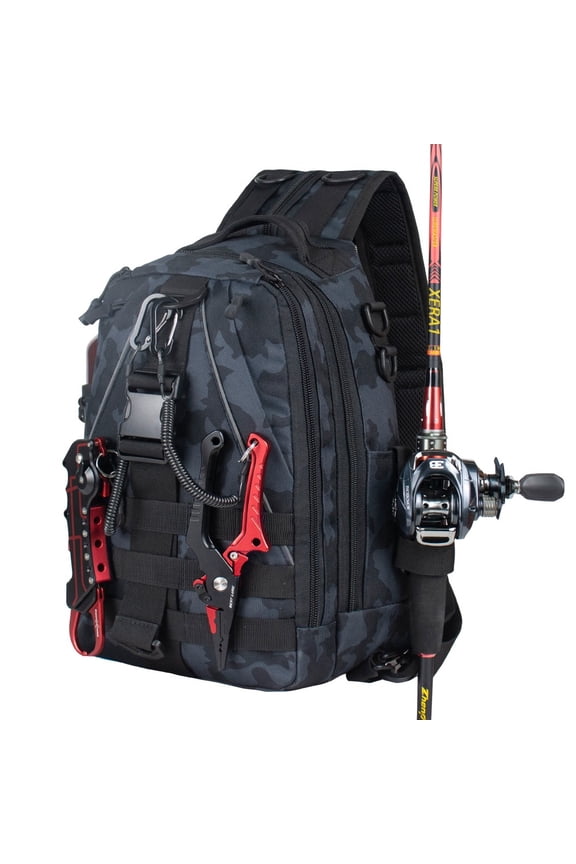 Tactical Fishing Backpack – Camouflage Sling Bag with Rod Holder, Multi-Functional for Luya, Hiking, Travel & Outdoor Adventures