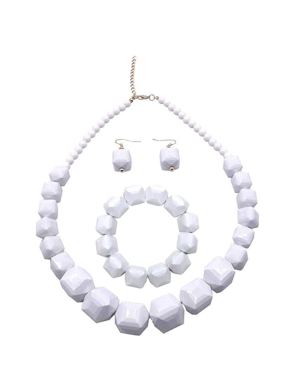 White Beaded Necklace High-Grade Acrylic Chain Set