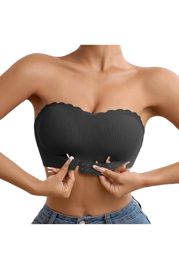 Women's Seamless Wave Edge Thin Breathable Sports Tube Top Anti-Drop Strapless Front Buckle Gathered Side Bra