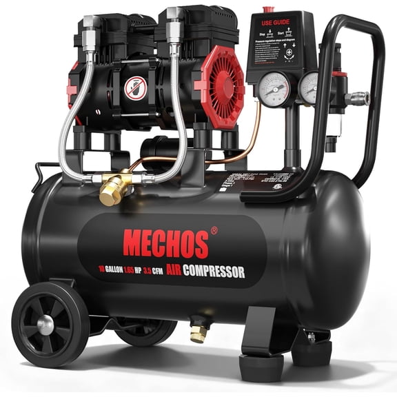 Baotree 10-Gallon Portable Air Compressor, oil-free,1.65 HP 3.5 CFM@115 Max PSI,70-decibel quiet operation, suitable for garage and home use, tire inflator (with wheels).