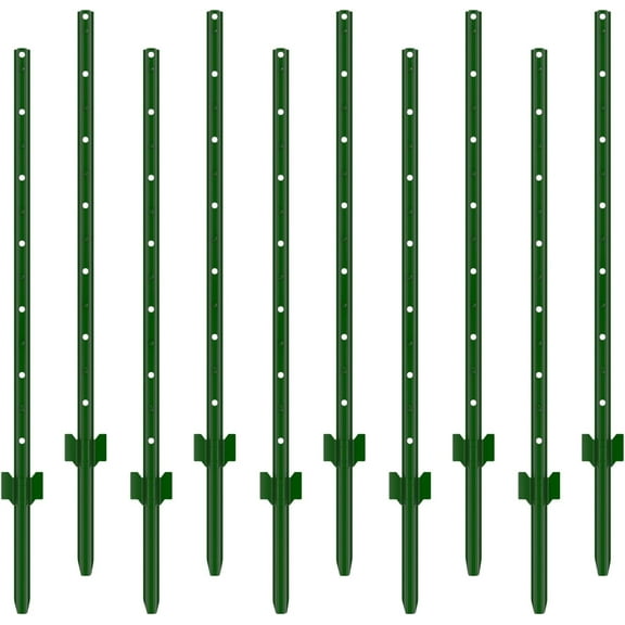 Baotree 10 Pieces fence posts, 4-5-6-7 ft T-posts with pointed bottoms, no digging required, heavy-duty garden U-posts, durable and suitable for patios and terraces.(4FT)