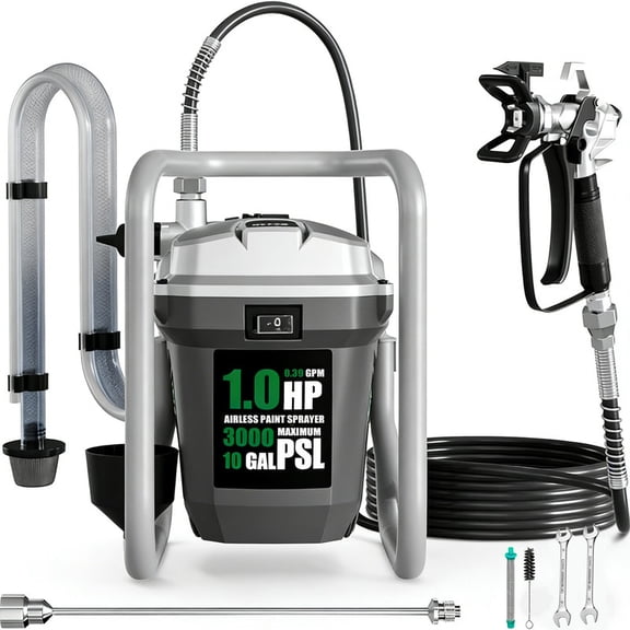 Baotree 1500W Airless Paint Sprayer, 3000PSI High-Pressure Electric Paint Spray Gun with Extension Rod, Thinning-Free Professional Painting Tool for Interior/Exterior Walls, Fences