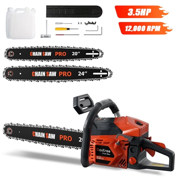 Baotree 20-24 Inch professional chainsaws, equipped with a two-stroke engine and shock absorption system, quick start technology, suitable for logging, wood splitting and felling operations.