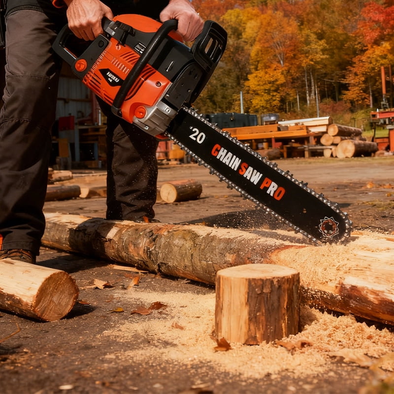 Baotree 62cc professional chainsaw, 62CC gasoline saw, two-stroke engine and shock absorption system, quick start (62CC 20Inch)