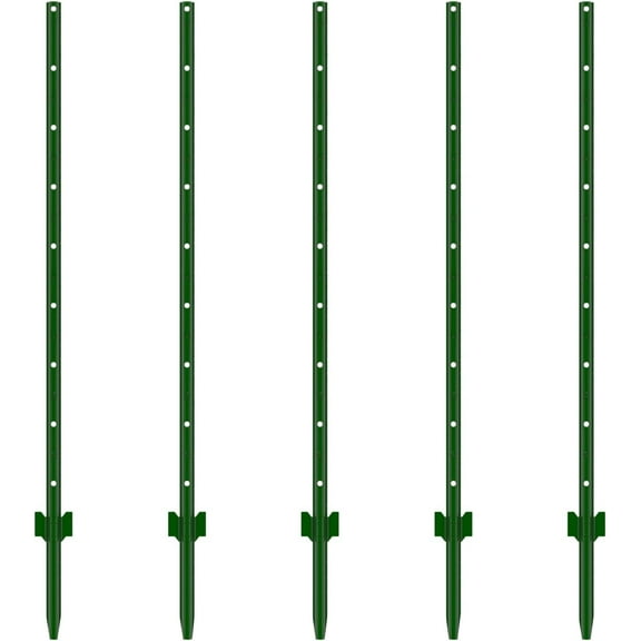 Baotree 7/5 ft metal fence posts, 5-piece fence, sturdy and durable, T-shaped posts, pointed base, no digging required, heavy-duty garden U-shaped posts, suitable for patios and farms (7FT)