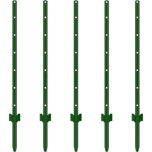 Baotree 7/5 ft metal fence posts, 5-piece fence, sturdy and durable, T-shaped posts, pointed base, no digging required, heavy-duty garden U-shaped posts, suitable for patios and farms (5FT)