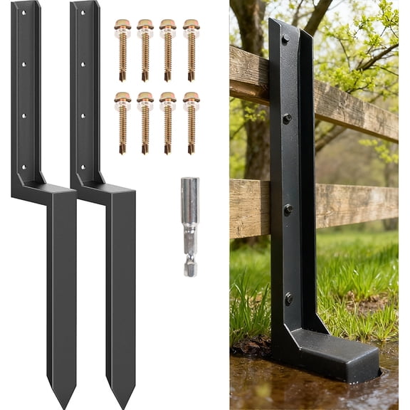 Baotree 8/4/6/2 PCS Fence Post Repair Kit, Thickened Fence Post Repair Stakes, Heavy Duty Steel Fence Post Anchor for Fixing Tilted or Broken Wood Fence Post (2 Pack, Black)