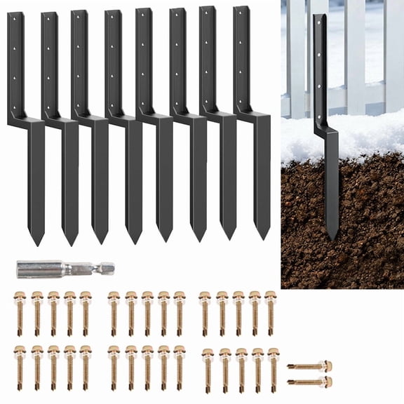 Baotree 8/4/6/2 PCS Fence Post Repair Kit, Thickened Fence Post Repair Stakes, Heavy Duty Steel Fence Post Anchor for Fixing Tilted or Broken Wood Fence Post (8 Pack, Black)