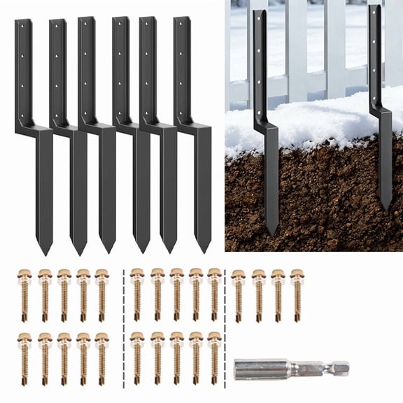 Baotree 8/4/6/2 PCS Fence Post Repair Kit, Thickened Fence Post Repair Stakes, Heavy Duty Steel Fence Post Anchor for Fixing Tilted or Broken Wood Fence Post (6 Pack, Black)
