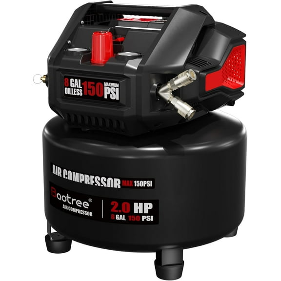 Baotree 8-Gallon/4-Gallon Portable Air Compressor, 2HP, 150PSI, oil-free air tank, high-power motor, suitable for garage work such as car repair and woodworking. (8-Gallon)