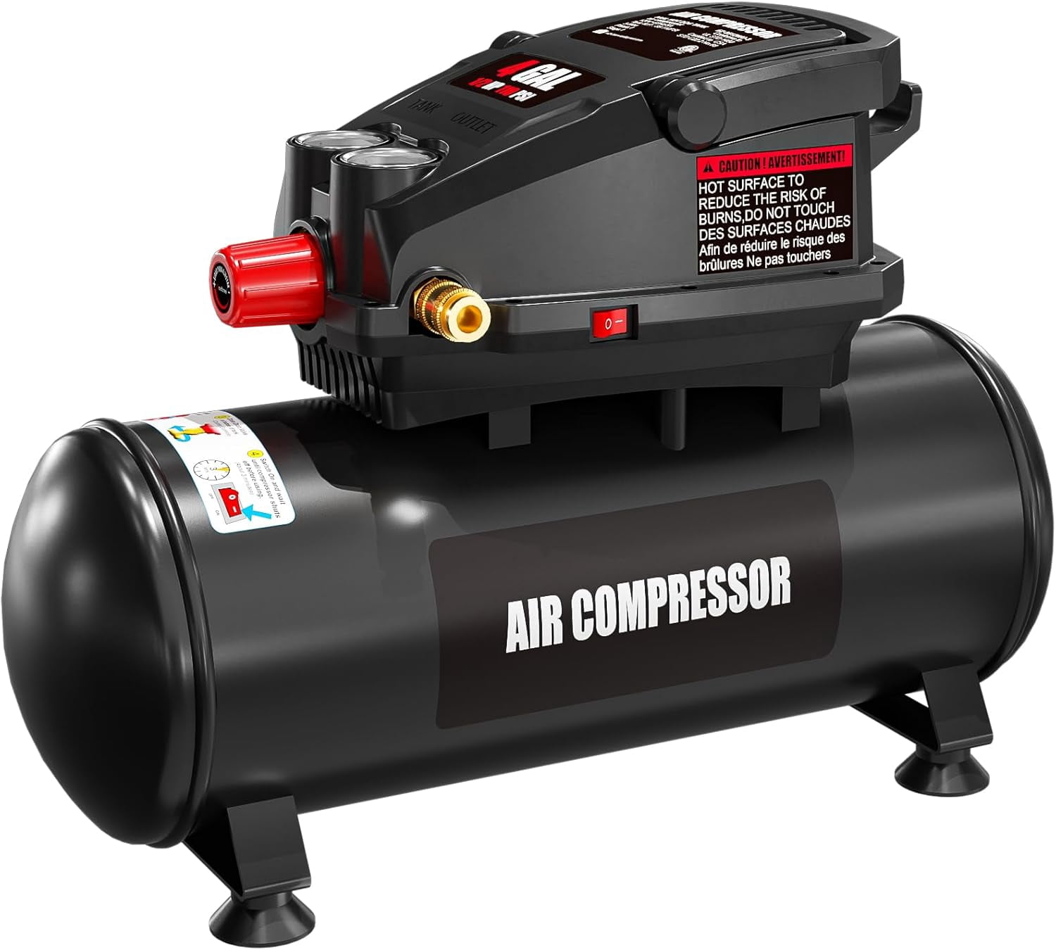 Baotree 8-Gallon/4-Gallon portable air compressor, 0.5HP, 110PSI, oil-free air tank, high-horsepower motor, suitable for garage work such as car repair and woodworking.(4-Gallon)