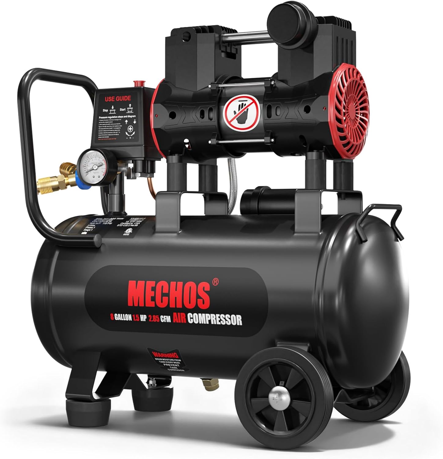 Baotree 8-Gallon Portable Air Compressor, oil-free,1.5 HP 2.85 CFM@115 ...