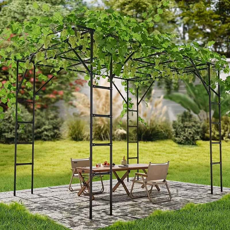 Baotree Heavy-duty metal gazebo, sturdy gazebo climbing frame, black metal arched grape trellis, outdoor plant fence, suitable for balconies, courtyards, and villas; durable and easy to install.