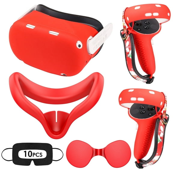 Baoyemes Silicone Cover Set for Oculus/Meta Quest 2, VR Accessories for Meta Quest 2, Protective Cover Set Includes Controller Grip Cover, Face Cover, VR Shell Cover (Red)
