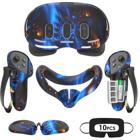 Baoyemes Silicone Cover Set for Oculus/Meta Quest 3, VR Accessories for Meta Quest 3, Protective Cover Set Includes Controller Grip Cover, Face Cover, VR Shell Cover (Blaze Blue)