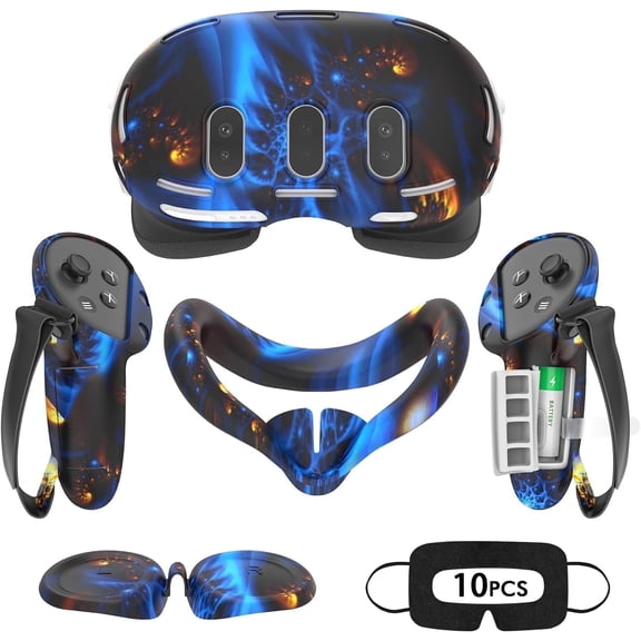 Baoyemes Silicone Cover Set for Oculus/Meta Quest 3, VR Accessories for Meta Quest 3, Protective Cover Set Includes Controller Grip Cover, Face Cover, VR Shell Cover (Blaze Blue)