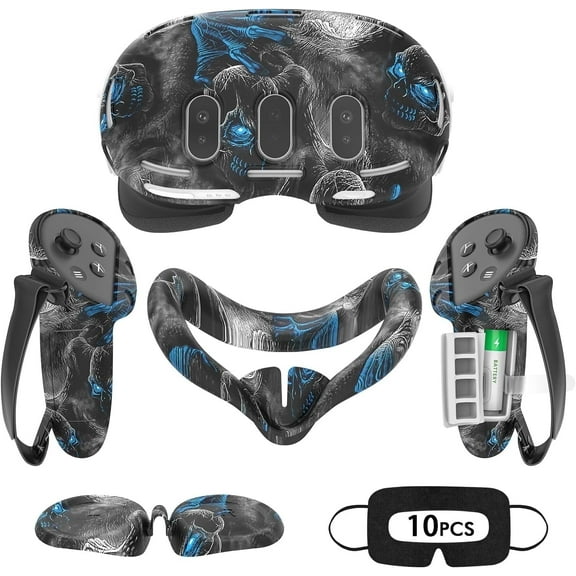 Baoyemes Silicone Cover Set for Oculus/Meta Quest 3, VR Accessories for Meta Quest 3, Protective Cover Set Includes Controller Grip Cover, Face Cover, VR Shell Cover (Blue Skull)