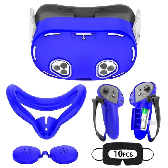 Baoyemes Silicone Cover Set for Oculus/Meta Quest 3S, VR Accessories for Meta Quest 3S, Protective Cover Set Includes Controller Grip Cover, Face Cover, VR Shell Cover (Blue)