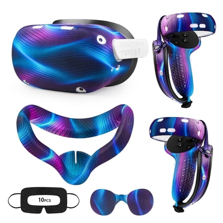 Baoyemes Silicone Cover Set for Oculus-Meta Quest 2, VR Accessories for Meta Quest 2, Protective Cover Set Includes Controller Grip Cover, Face Cover, VR Shell Cover (Blue Ripple)