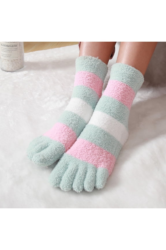 Baozhu 1 Pairs Toe Socks for Womens Fluffy Fuzzy Socks Warm Winter Slipper Cozy Five Finger Socks for Women Gifts