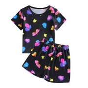 Baozhu 2-Piece Girls Pajama Set for Summer Glow In The Dark Pjs,Girls' Short Pajamas Clothes