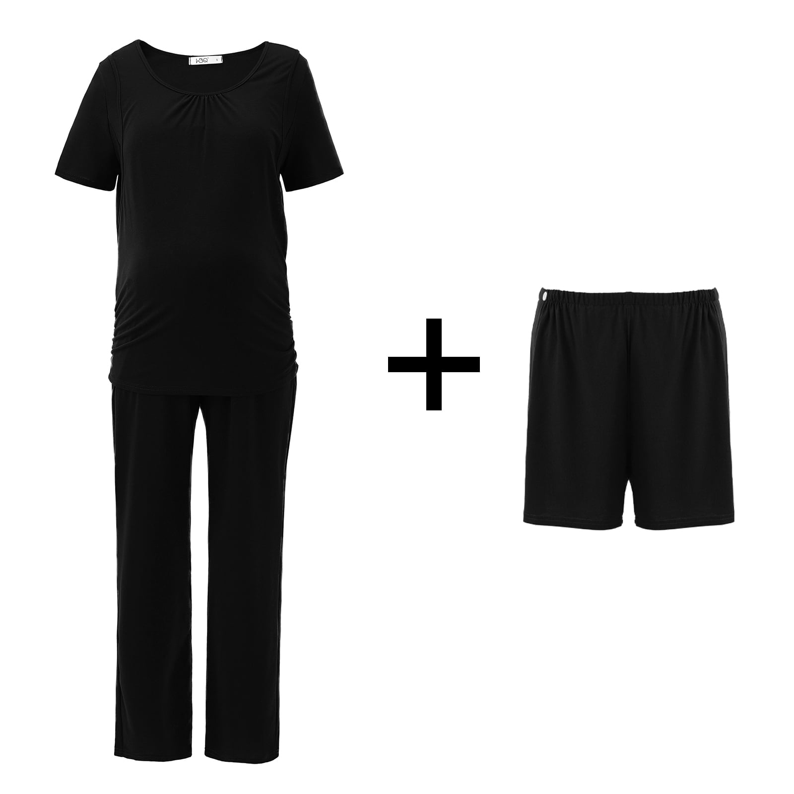 Baozhu 3Pcs Maternity Nursing Pajama Set for Women Double Layer Short