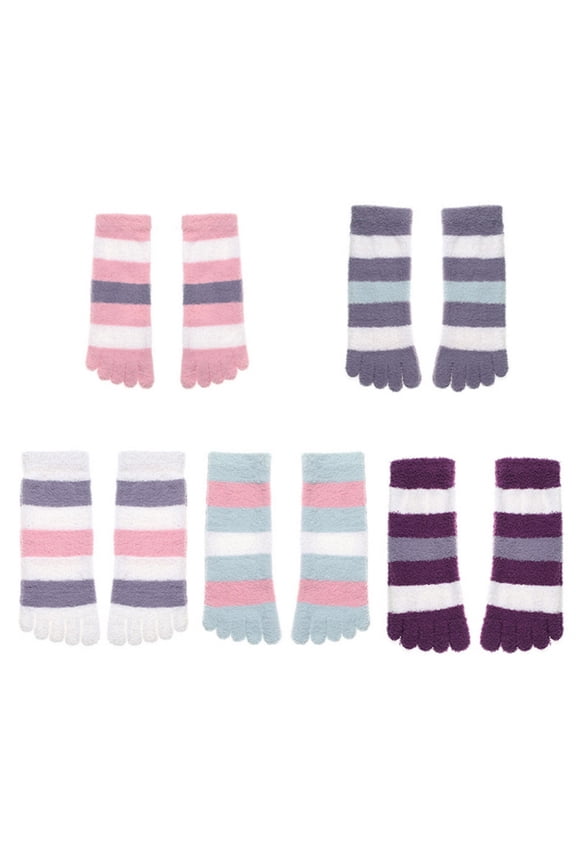 Baozhu 5 Pairs Toe Socks for Womens Fluffy Fuzzy Socks Warm Winter Slipper Cozy Five Finger Socks for Women Gifts