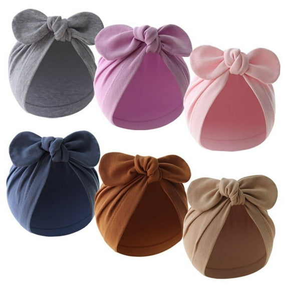 Baozhu Baby Girls Boys Turban Hats Newborn Beanies Hat 6 Pack Soft Cotton Infant Headwraps Bow Knot Caps