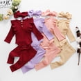 thumbnail image 1 of Baozhu Baby Girls Solid Long Sleeve One-piece Romper Pants Headband Outfits for 0-18 Months, 1 of 8