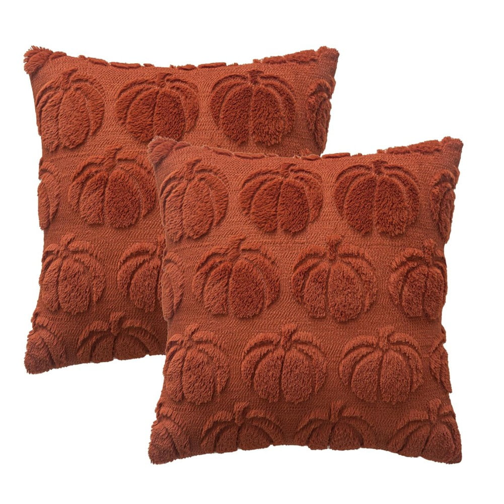 Pumpkin Patterned Orange Polyester Euro Pillowcases Set of 2