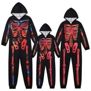 INGZY Baozhu Family Matching Halloween Onesies Pajamas,Funny Skeleton Printed Hooded Zippered PJs Holiday Loungewear for Kids(Unisex 2T-12T)