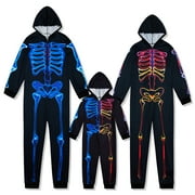 INGZY Baozhu Family Matching Halloween Onesies Pajamas, Funny Skeleton Printed Hooded Zippered PJs Holiday Loungewear for Men/Women/Kids