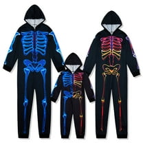 Baozhu Family Matching Halloween Onesies Pajamas, Funny Skeleton Printed Hooded Zippered PJs Holiday Loungewear for Men/Women/Kids
