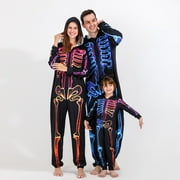 Baozhu Family Matching Halloween Onesies Pajamas, Funny Skeleton Printed Hooded Zippered PJs Holiday Loungewear for Men/Women/Kids