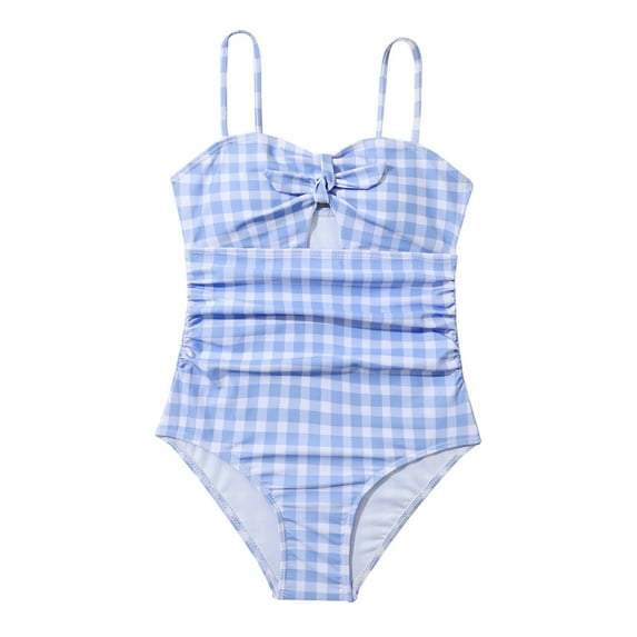 Baozhu Girl One Piece Swimsuits Summer Knotted Cutout Sleeveless Beach Bathing Suits,8-12 Years