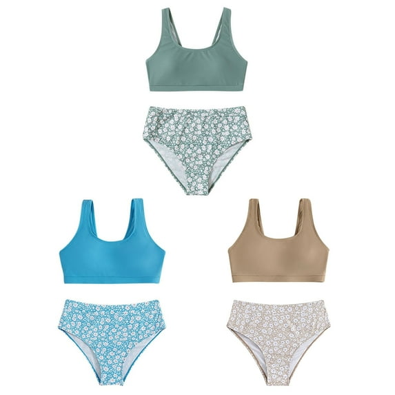 Baozhu Girl's Cute Two Piece Swimsuit V Neck Spaghetti Strap Wireless Bikini Set,8-14 Years