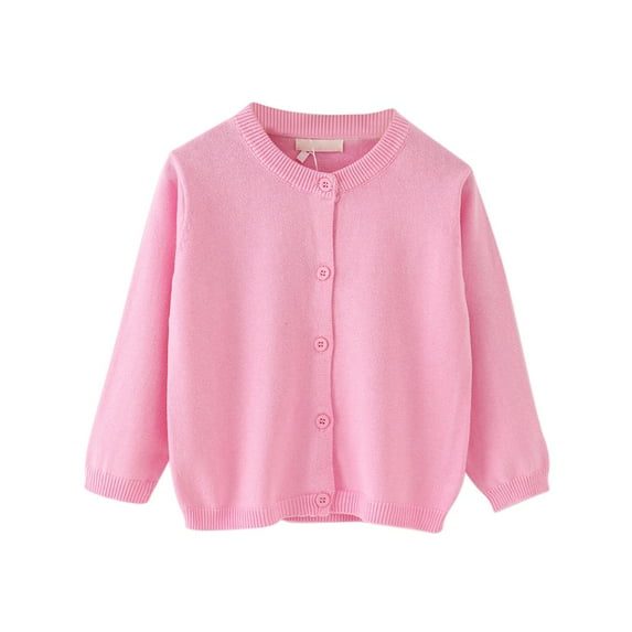 Baozhu Girls Button-Up Cardigan Sweater Cotton Solid Color Long Sleeve Knit Jacket Uniform Sweaters for Little Girls