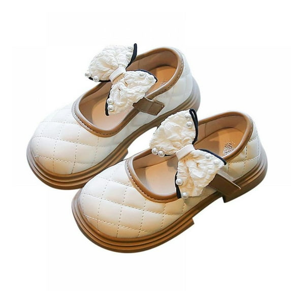 Baozhu Girls Casual Shoes Shiny Pearl Rhinestone Buckle Strap Ballerina Bow Princess Dress Dance Shoes For Toddlers & Kids
