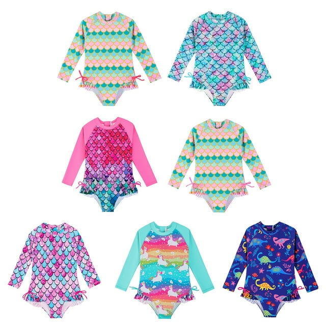 Baozhu Girls Long Sleeve Swimsuit One Piece Bathing Suit,Kids Zipper