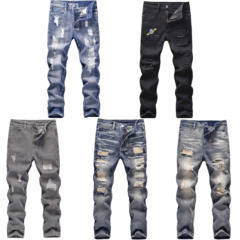 Boys' Ripped Denim Jeans With Stretch - Comfort Fit Trousers For Kids Age 5-13 Years (Black)